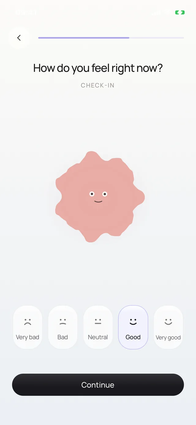 The mood check-in, oléyoga's opening screen: how do you feel right now